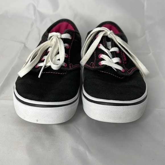 VANS Missy Girls Canvas Sneakers Black Pink Lace  Up Low Top Padded Tongue 4 - Picture 2 of 11